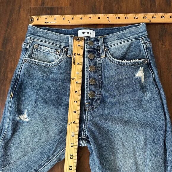 PISTOLA Charlie Exposed Button Fly Jeans Straight Crop Distressed - Picture 13 of 15